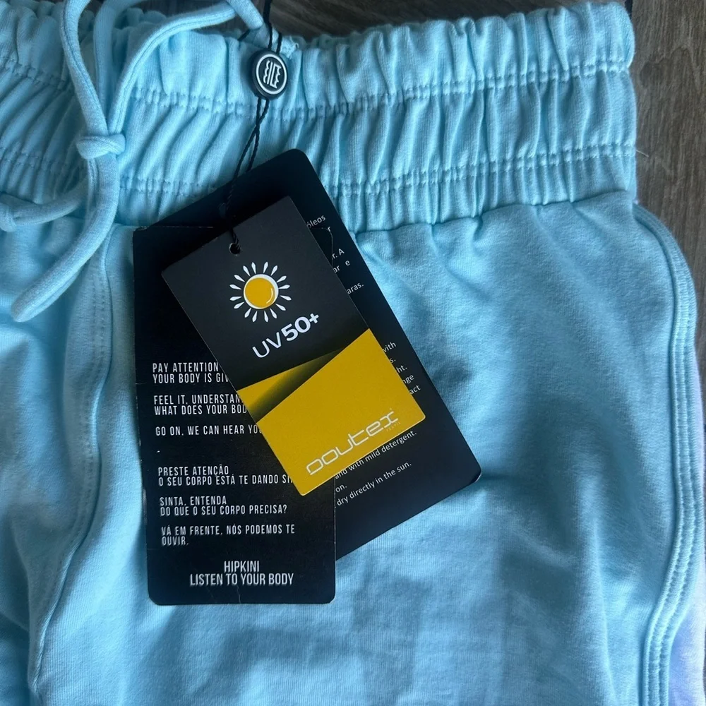 Blue and White Athletic Shorts with Elastic Waistband - Picture 3 of 5